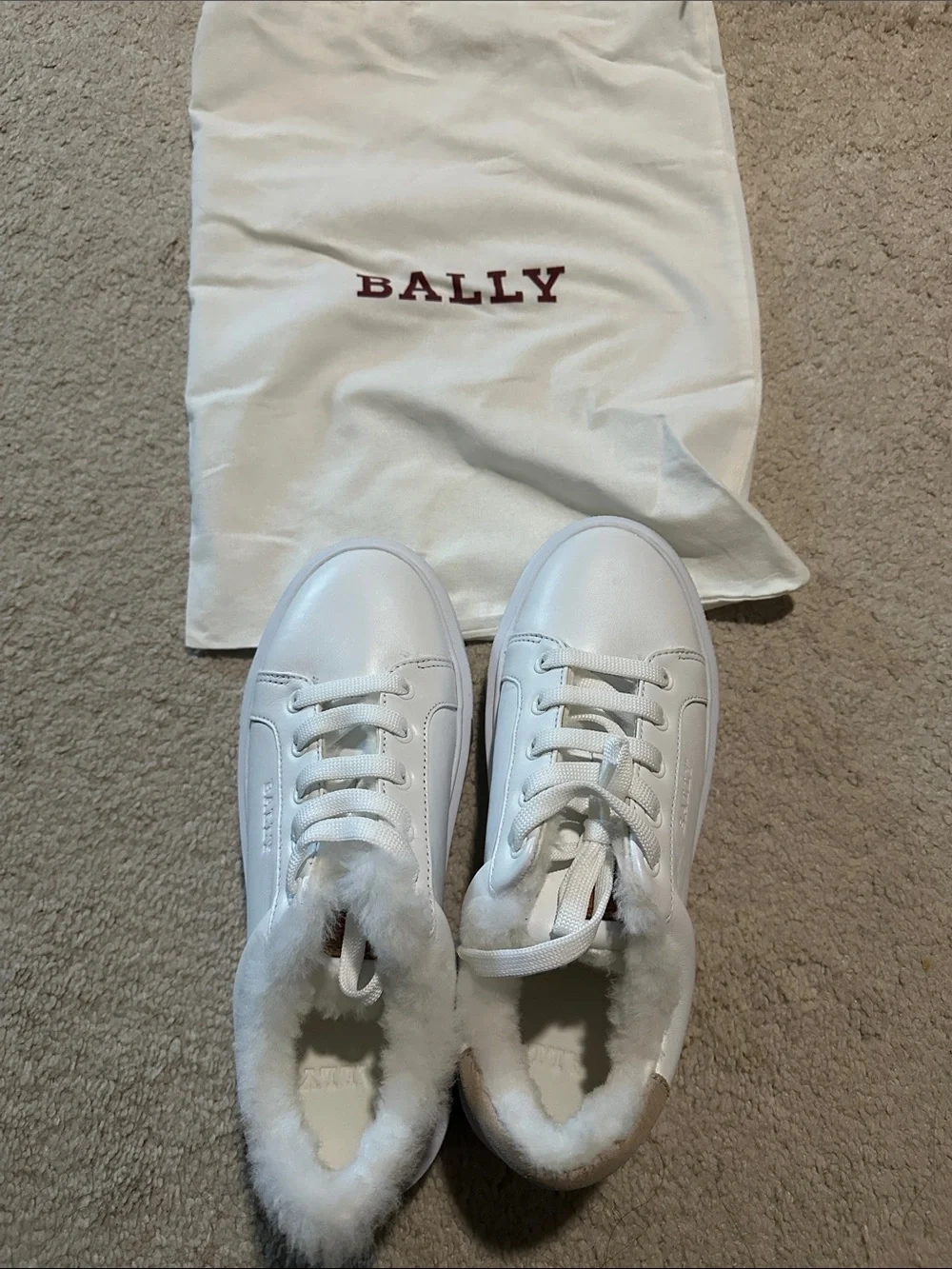 Bally White Fur-Trim Leather Winter Sneakers